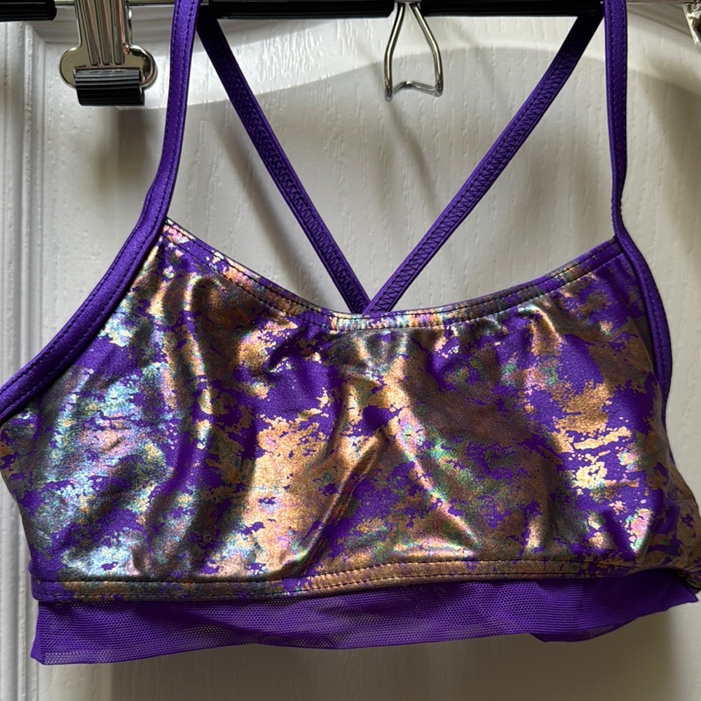 Purple and Gold Metallic Sports Bra